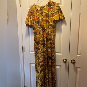 Vintage Royal Hawaiian Dress Floral Hibiscus Maxi Mumu Roper Romp